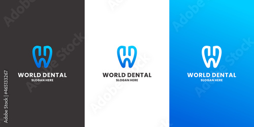 letter W combine with dental logo design for dental health, dental care
