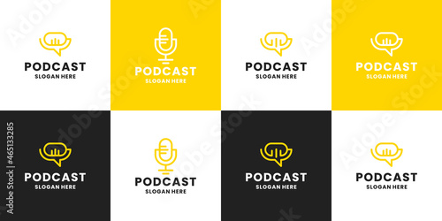 set of podcast combine with bubble chat logo design