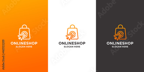 online shop logo design. bag shop combine with click icon