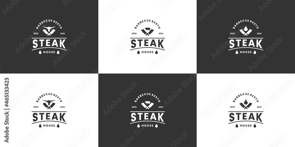 set of steak logo design vintage for restaurant
