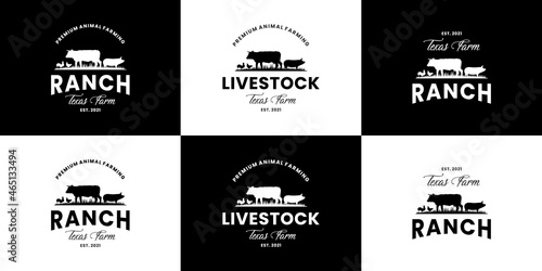 set of retro livestock logo design for ranch