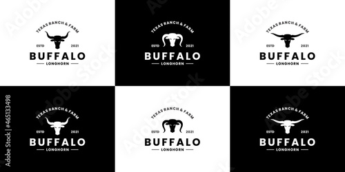 longhorn buffalo bull logo design retro for business and ranch