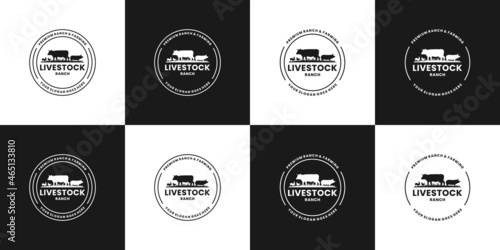 vintage livestock badge logo design for company ranch and labels emblem