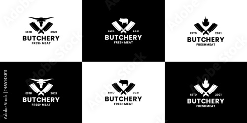 set of butchery logo design vintage style.