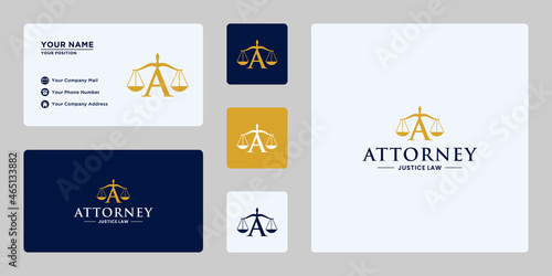 letter A with justice balance logo design for lawyer