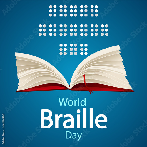 Open book for World Braille Day, vector art illustration.