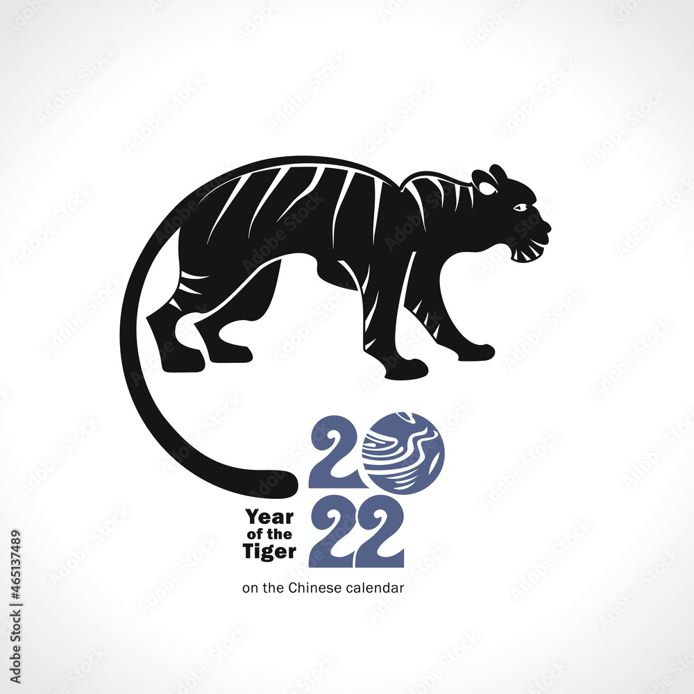 Fototapeta premium Year of the Tiger 2022. Year of the black water tiger on the Chinese calendar. Black Tiger Zodiac symbol. Chinese New Year. Pattern tiger vector illustration. 