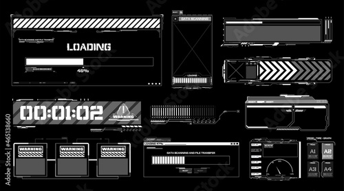 Warning message window. Hud frames. Futuristic modern user interface elements, hud control panel. Callout bar labels, digital info boxes infographic futuristic technology layout vector illustration
