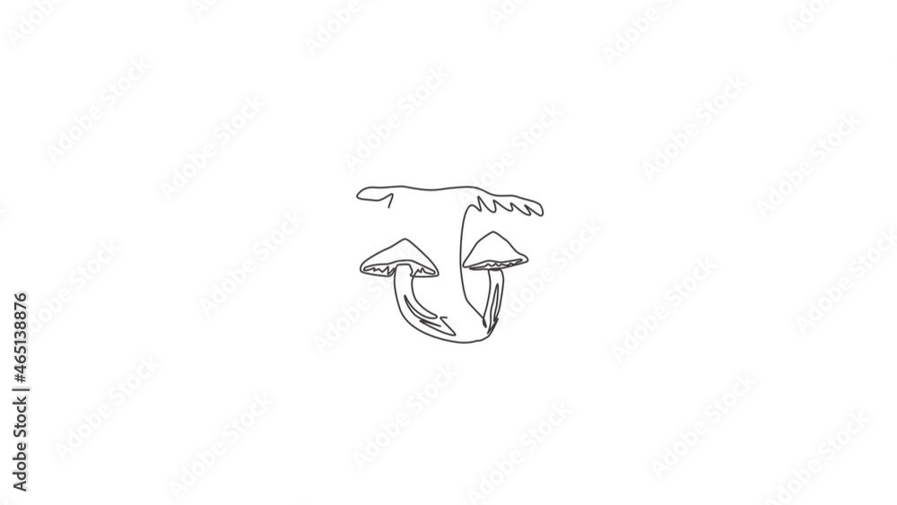 Animated self drawing of one continuous line draw whole healthy organic mushrooms for farm logo identity. Fresh toadstool concept for vegetable icon. Full length single line animation illustration. Animated self drawing of one continuous line draw whole healthy organic mushrooms for farm logo identity. Fresh toadstool concept for vegetable icon. Full length single line animation illustration.
