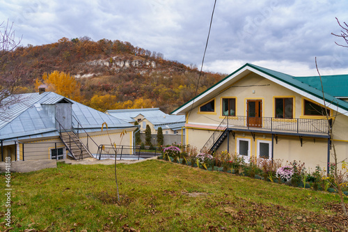 Countryside typical European housing. A residential building or house in the wild. Background photo