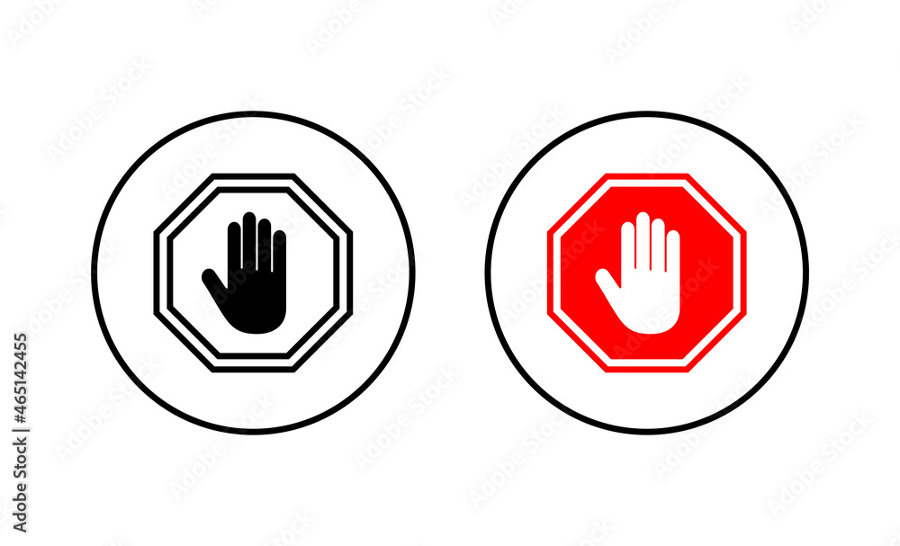 Stop icons set. stop road sign. hand stop sign and symbol. Do not enter stop red sign with hand Stop icons set. stop road sign. hand stop sign and symbol. Do not enter stop red sign with hand