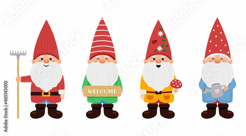 Set of little garden gnomes or dwarfs