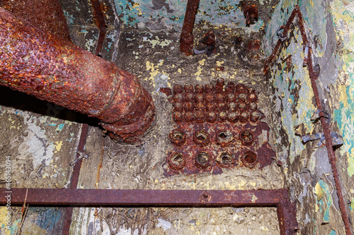 Interior elements of an underground anti-nuclear abandoned secret military bunker. Creepy place, post-apocalyptic photo