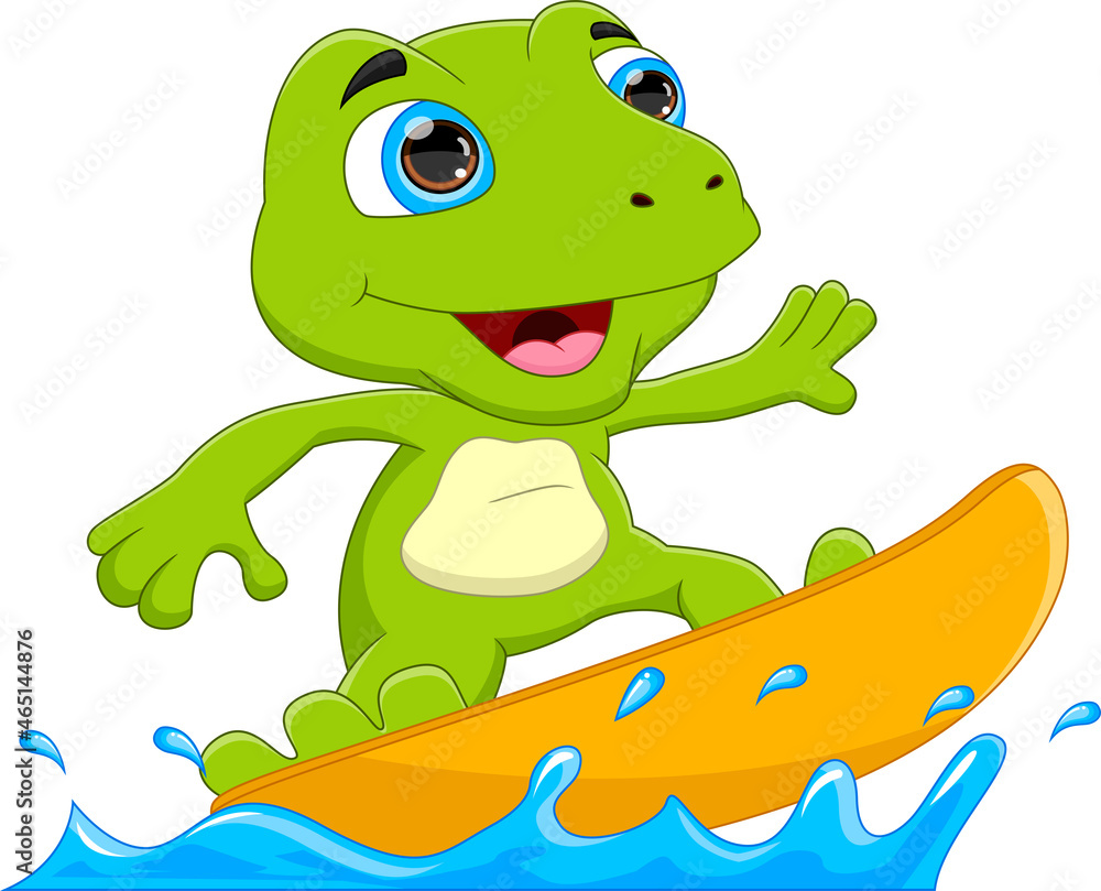 Naklejka premium cute frog surfing cartoon on white background