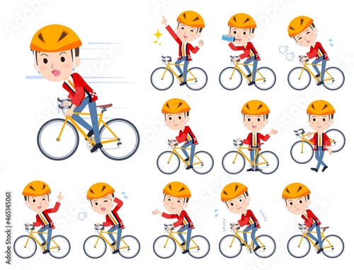 ロードバイクに乗ったセールスはっぴ男性のセット