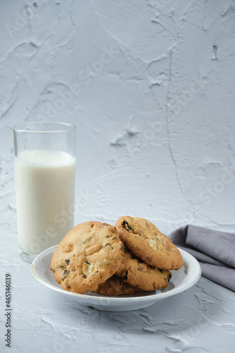 Glass of milk and cookies for breakfast