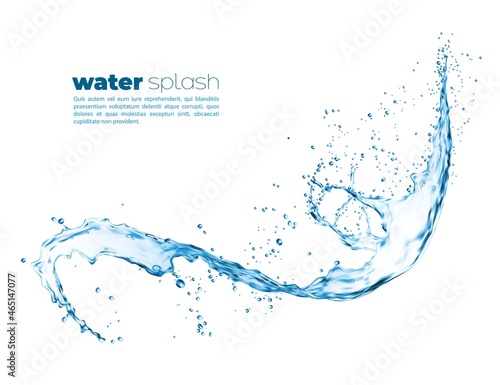 Photo Transparent realistic water splash or wave flow with drops