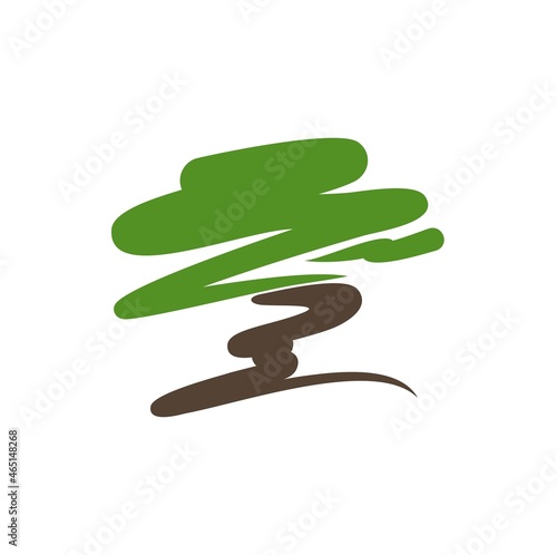 Bonsai garden tree icon, Japanese pine silhouette in calligraphy vector. Japan bonsai branch in oriental Zen park, stylized calligraphic symbol of gardening and horticulture designing