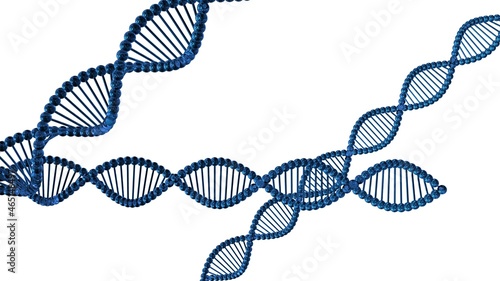 Science Molecular Glass DNA Model Structure under blue flash light and white background. 3D illustration. 3D CG. 3D high quality rendering.