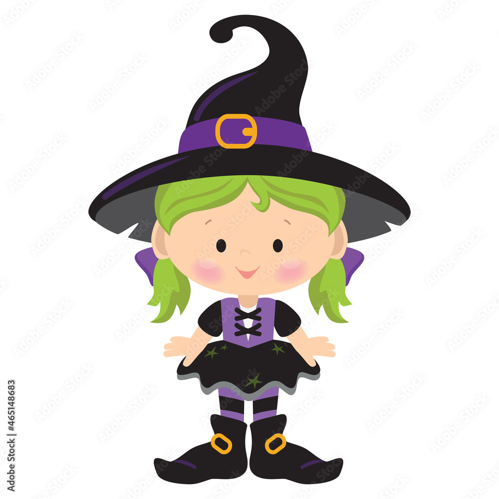Cute Halloween witch girl vector cartoon illustration