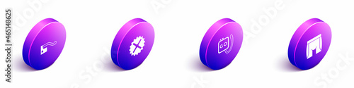 Set Isometric Bicycle brake, sprocket crank, Stopwatch and Cycling shorts icon. Vector