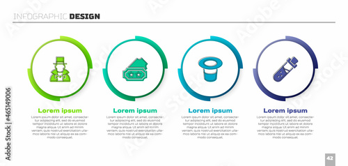 Set Magician, Ticket, hat and Bottle with potion. Business infographic template. Vector