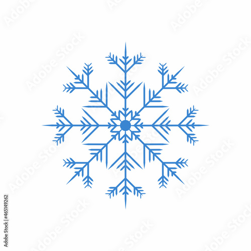 Blue Snowflake. Symbol of winter, Christmas, New Year holiday.Blue silhouette on white background. Vector illustration.