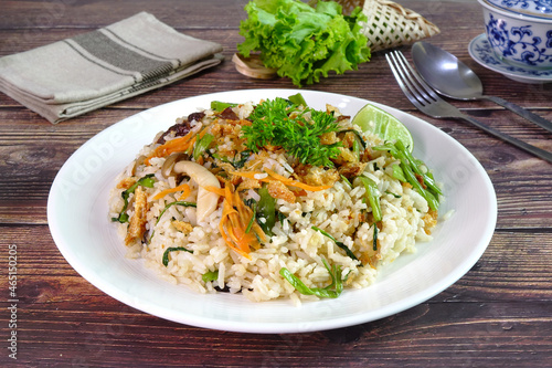 Vegetarian fried rice. Vegetarian fried rice with mixed mushroom, carrot and green vegetable. Vegetarian food