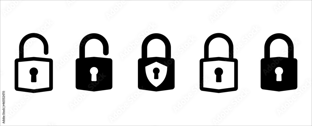 Lock icon set. Locked and unlocked vector icon set. Locked and unlocked padlock symbol of data device security. Privacy symbol vector stock illustration. Unlock button sign. Lock icon set. Locked and unlocked vector icon set. Locked and unlocked padlock symbol of data device security. Privacy symbol vector stock illustration. Unlock button sign.