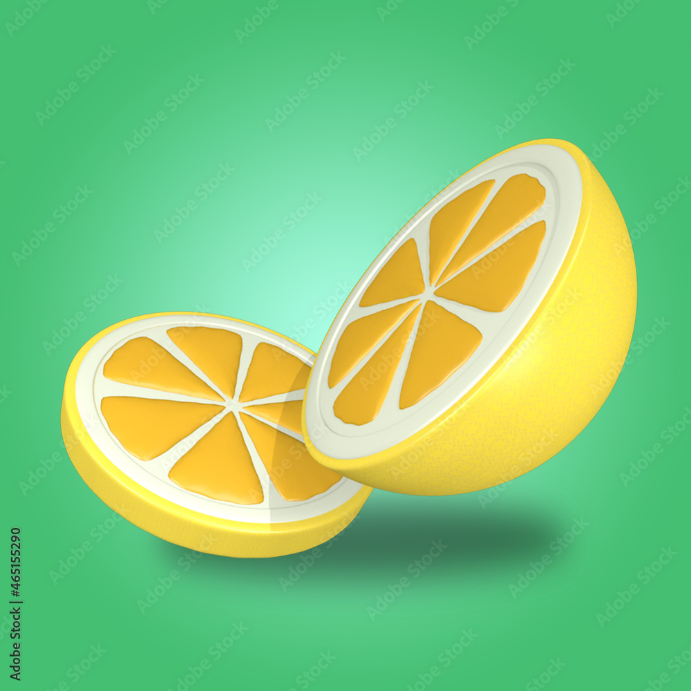 3d rendering object icon fruit cut in half, lemon fruit, citrus fruit, orange 3d rendering object icon fruit cut in half, lemon fruit, citrus fruit, orange