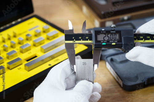 Vernier caliper and scale. Measuring tool and equipment,Gauge Blocks Precision Metric photo