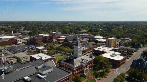 The Historic Montgomery County Courthouse At The Millennium ium Plaza In Clarksville, Tennessee, USA. aerial, orbit photo