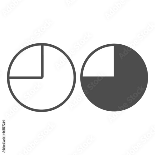 Pie chart with one quarter fraction line and solid icon, diagram concept, one fourth circle vector sign on white background, outline style icon for mobile concept and web design. Vector graphics.