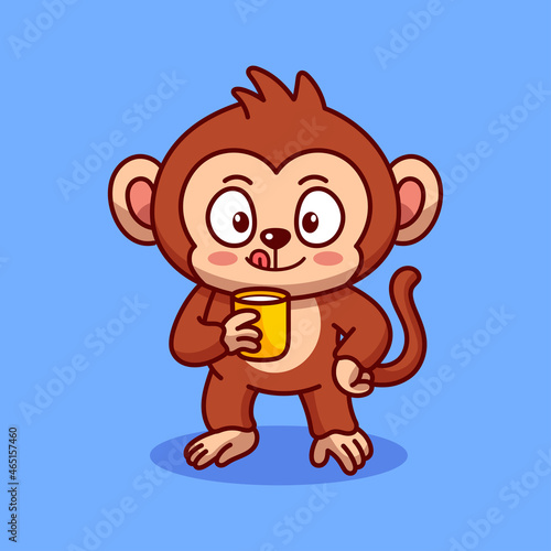 Monkey drinking milk vector cartoon illustration