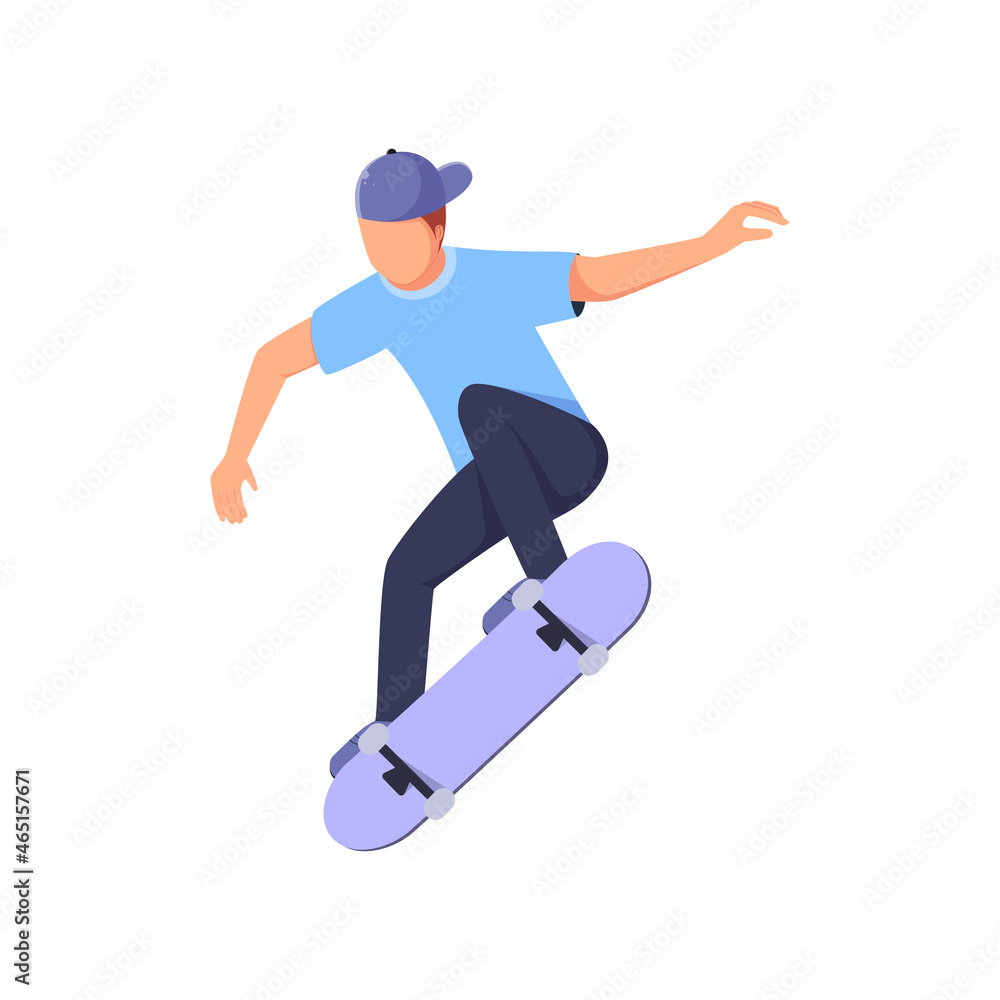 Fototapeta premium Vector illustration of a young man with skateboard style tricks