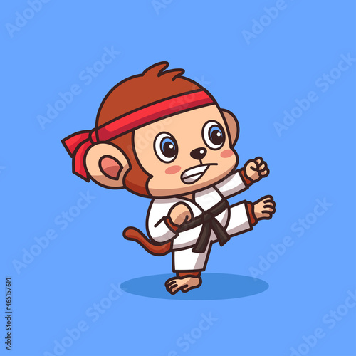 Little Monkey Karate Cartoon Illustration