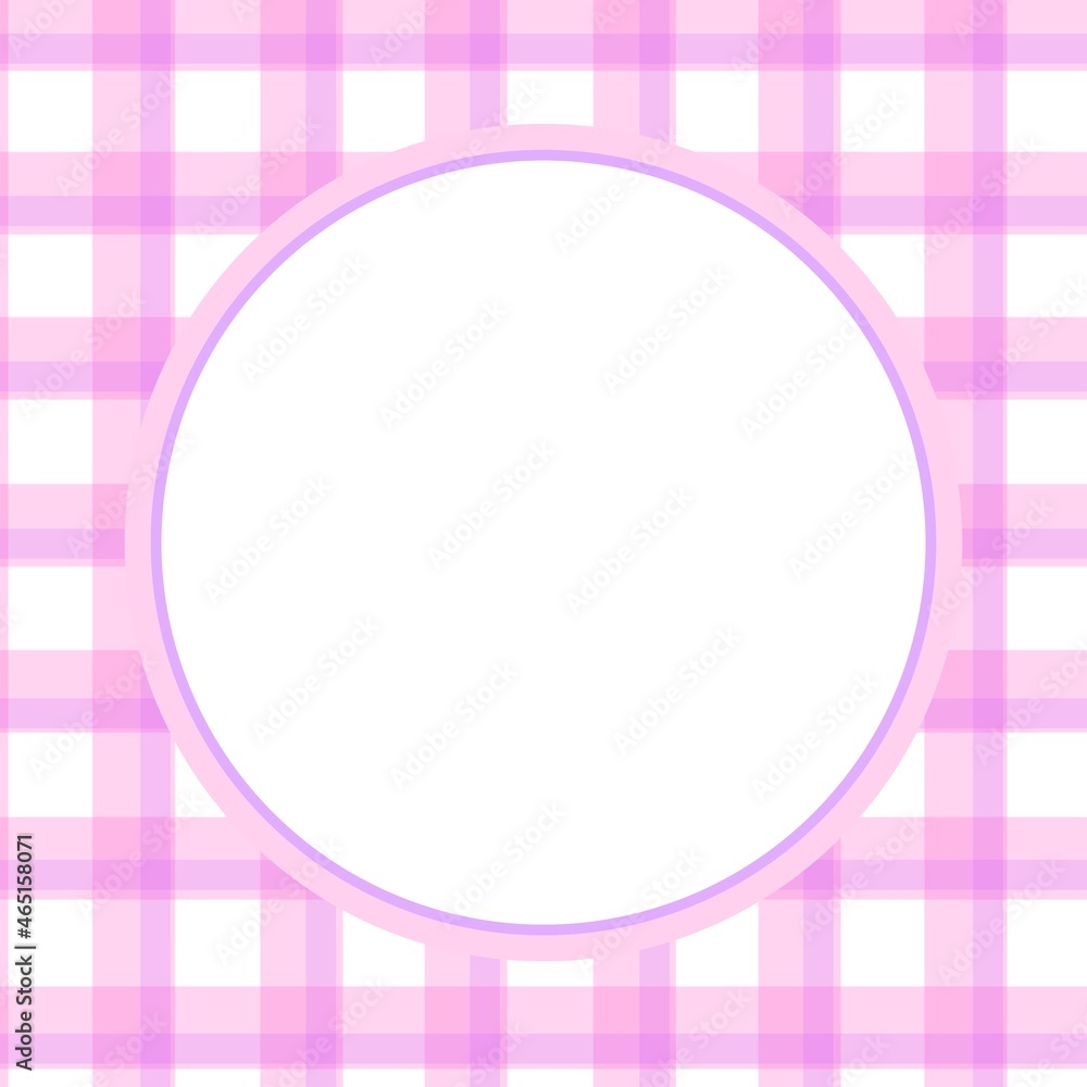 シンプルチェックの丸フレーム　ピンク