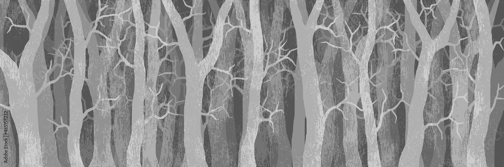 Naklejka premium Stylized trees, black and white vector banner 