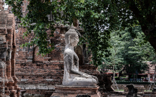 Aytthaya, Thailand, 22 Aug 2020 : Ancient buddha statue at Wat phra mahathat. Ayutthaya province in Thailand. Selective focus.