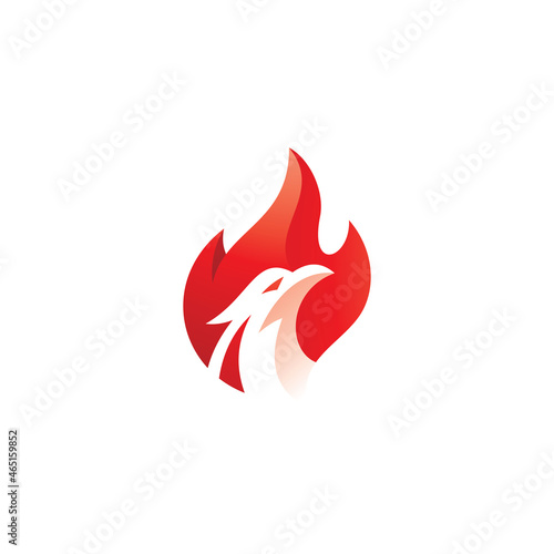 Negative space fire bird logo, phoenix and flame vector icon with modern gradient color style