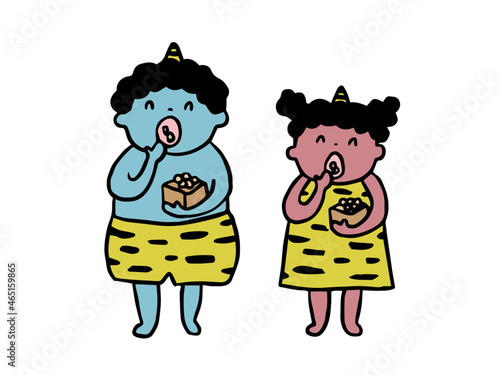 豆を食べる鬼の子供たち