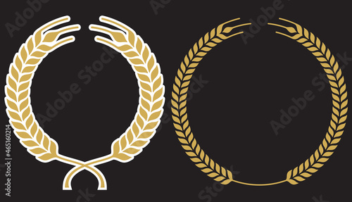 Laurel wreath designs for beer or whiskey labels or marketing
Vector illustration set circular wreaths of wheat, rye or barley.