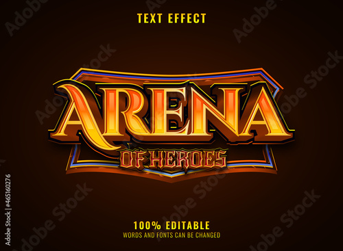 fantasy golden arena of heroes medieval rpg game logo text effect with frame border