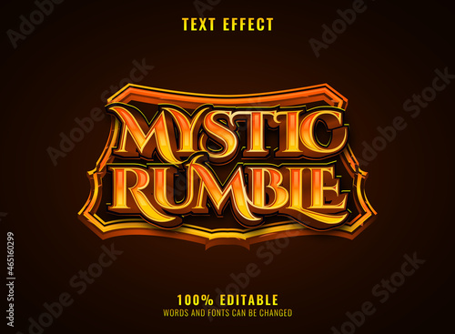 Photo fantasy golden mystic rumble medieval rpg game logo text effect with frame borde