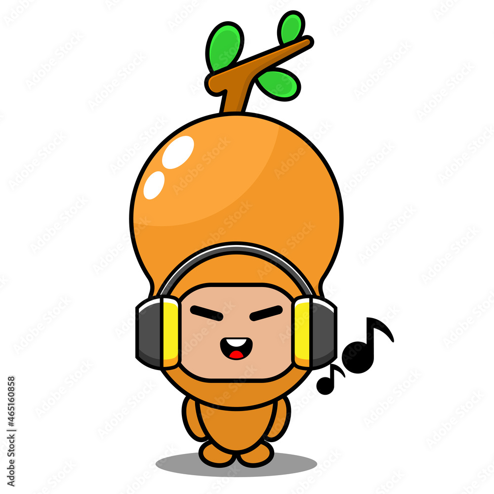cute tamarind spice mascot costume character vector illustration listening to music cute tamarind spice mascot costume character vector illustration listening to music