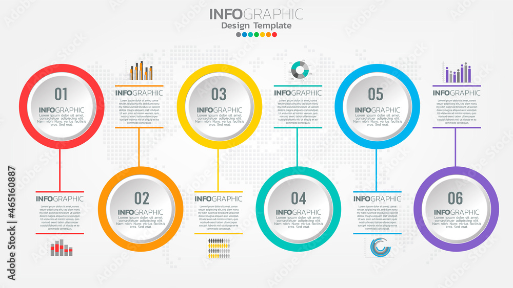 Timeline infographics template with 6 elements workflow process chart. Timeline infographics template with 6 elements workflow process chart.