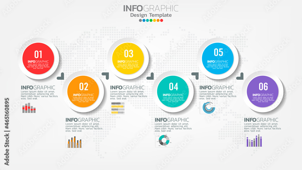 Fototapeta premium Timeline infographics template with 6 elements workflow process chart.