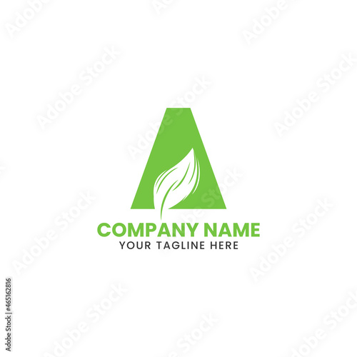 Letter A leaf logo design, green icon letter A and leaves.