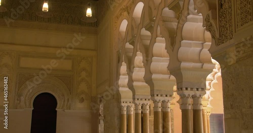Moorish Taifal Hall With Multifoil Arch Structure In Aljaferia Palace In Zaragoza, Spain. - tilt up photo