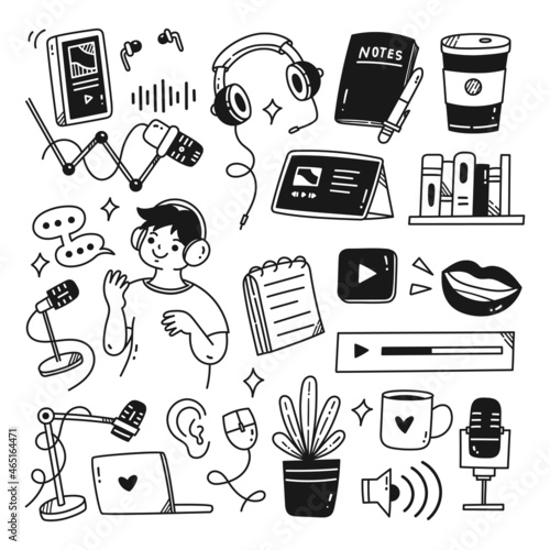 Podcast Related Object Kawaii Doodle vector illustration